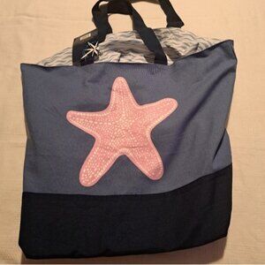 Northern Original Starfish Tote bag, lined, blue pink & white NWT